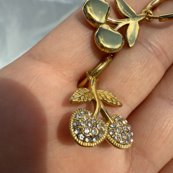 NEW NWT 2025 Gold Cherry Earrings with Crystals - Picture 4 of 8